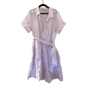Hill House White and Purple Notched Collar Shirt Dress